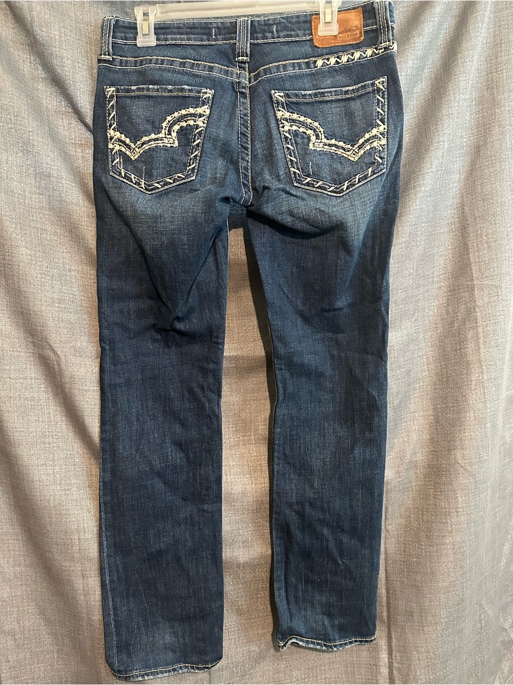 Big Star Dark Blue Straight Leg Jeans with White Embroidered Pockets